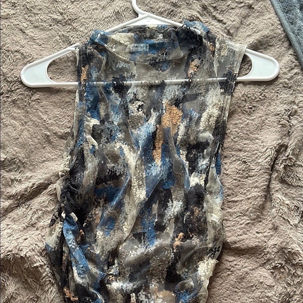 Free People Blue and White Fitted Sleeveless Tank Top